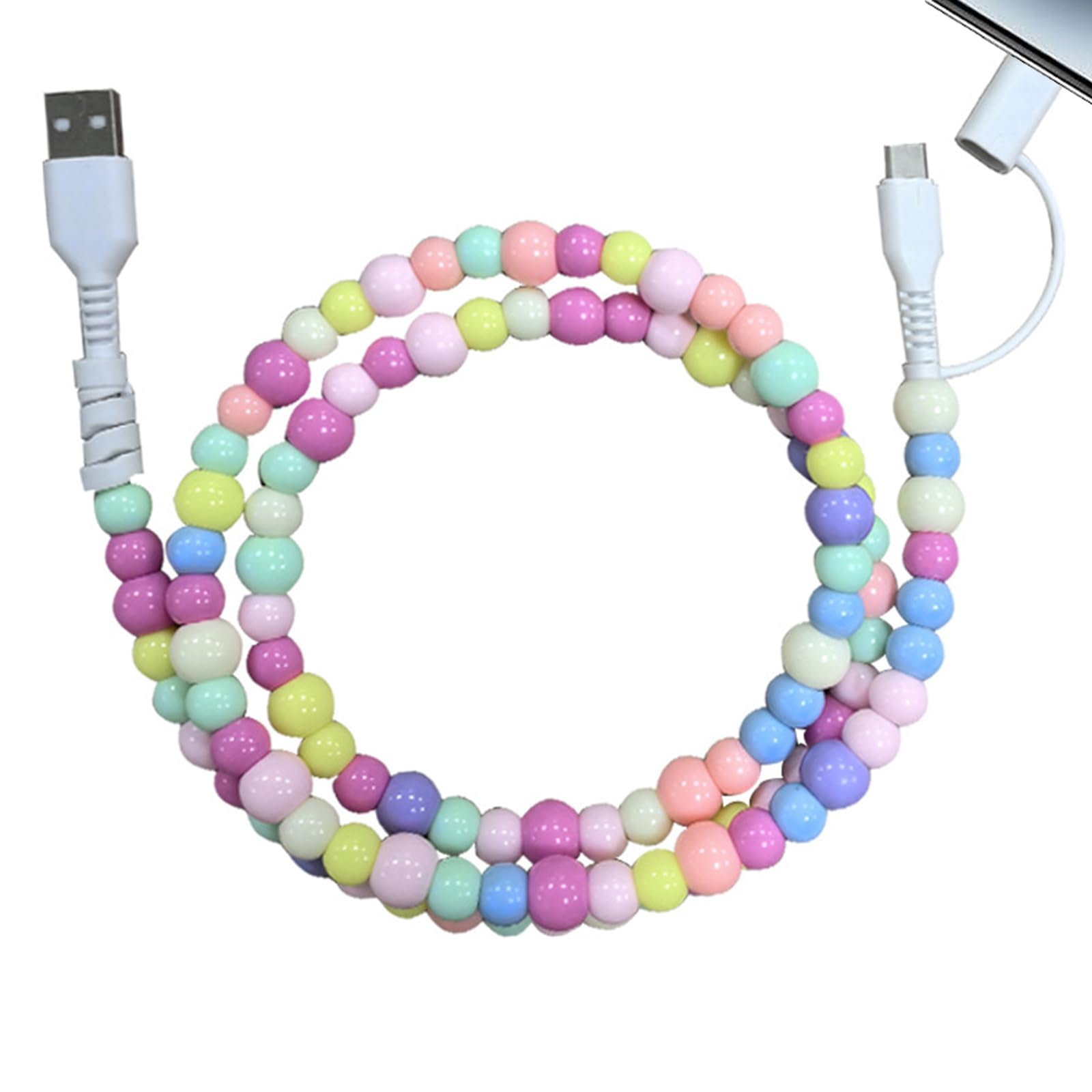 LIUQOBN Beaded Phone Charger Handmade Beaded 2-in-1 Colored Beads